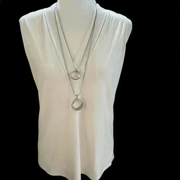 Layered Silver-tone Necklace with Rhinestones - Picture 5 of 7